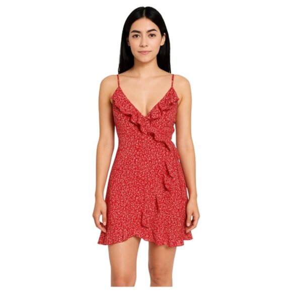 SHEIN Dresses & Skirts - Shein Medium Red Floral Front Wrap Mini Dress